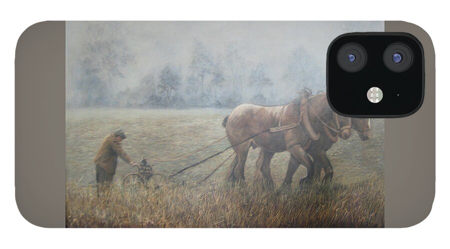 Lnature iPhone 12 Case featuring the painting Plowing It the Old Way by Donna Tucker