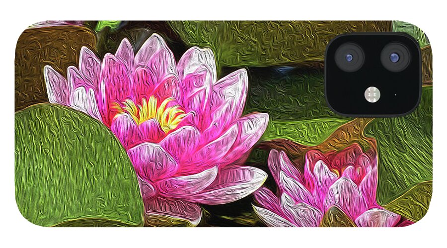 Image iPhone 12 Case featuring the painting Pond Lotus by Francelle Theriot