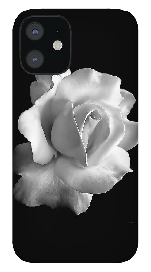 Rose iPhone 12 Case featuring the photograph Porcelain Rose Flower Black and White by Jennie Marie Schell
