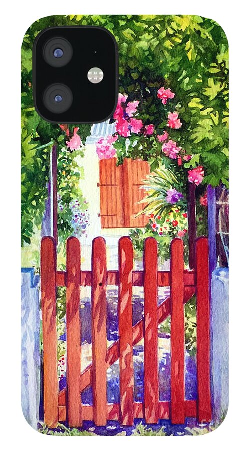 Sables D'olonne iPhone 12 Case featuring the painting Porte du jardin - La Chaume - Vendee - France by Francoise Chauray