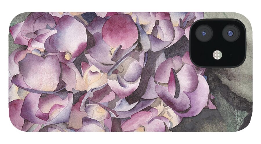 Purple iPhone 12 Case featuring the painting Purple Hydrangea by Ken Powers
