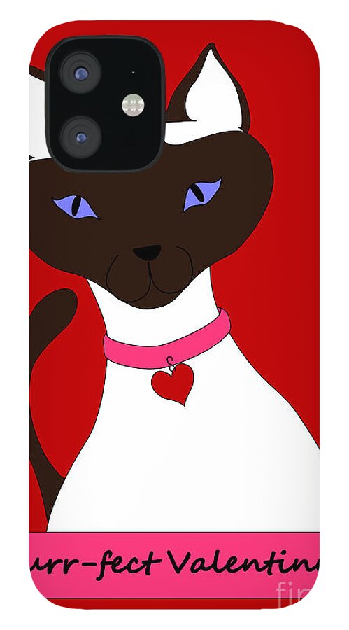 Cat iPhone 12 Case featuring the digital art Purr-fect Valentine by Kathi Shotwell