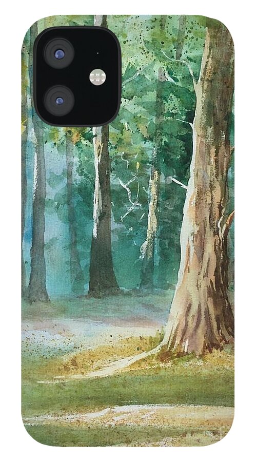 Watercolor Painting Of A Forest. iPhone 12 Case featuring the painting Quiet Forest by Watercolor Meditations