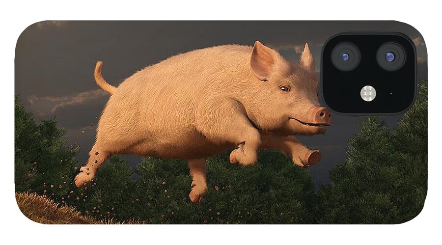 Pig iPhone 12 Case featuring the digital art Racing Pig by Daniel Eskridge
