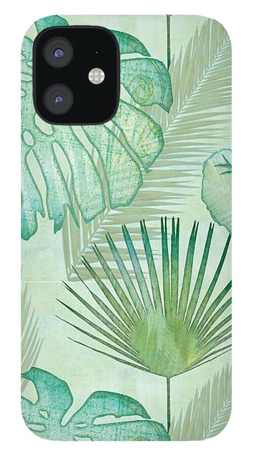 Rain iPhone 12 Case featuring the painting Rainforest Tropical - Elephant Ear and Fan Palm Leaves Repeat Pattern by Audrey Jeanne Roberts