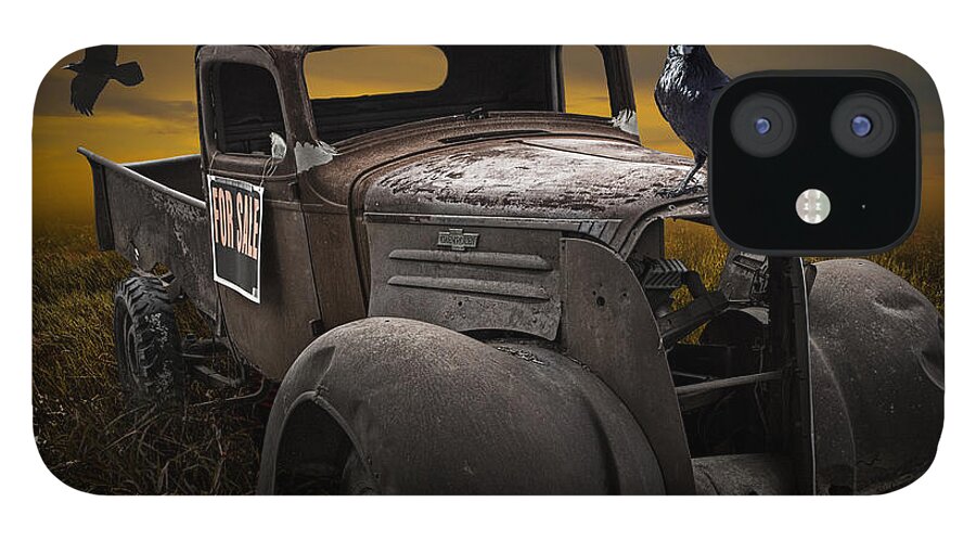 Vintage iPhone 12 Case featuring the photograph Raven Hood Ornament on Old Vintage Chevy Pickup Truck by Randall Nyhof