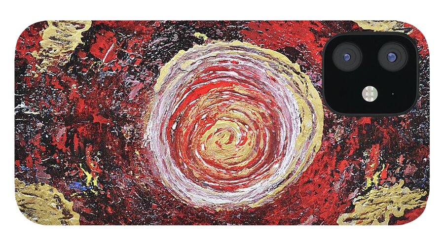 Energy iPhone 12 Case featuring the painting Raw Harmony red and gold art by Manjiri Kanvinde
