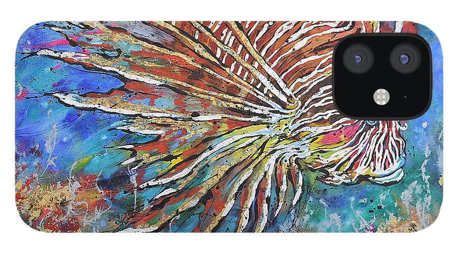 Red Lion-fish iPhone 12 Case featuring the painting Red Lion-fish by Jyotika Shroff