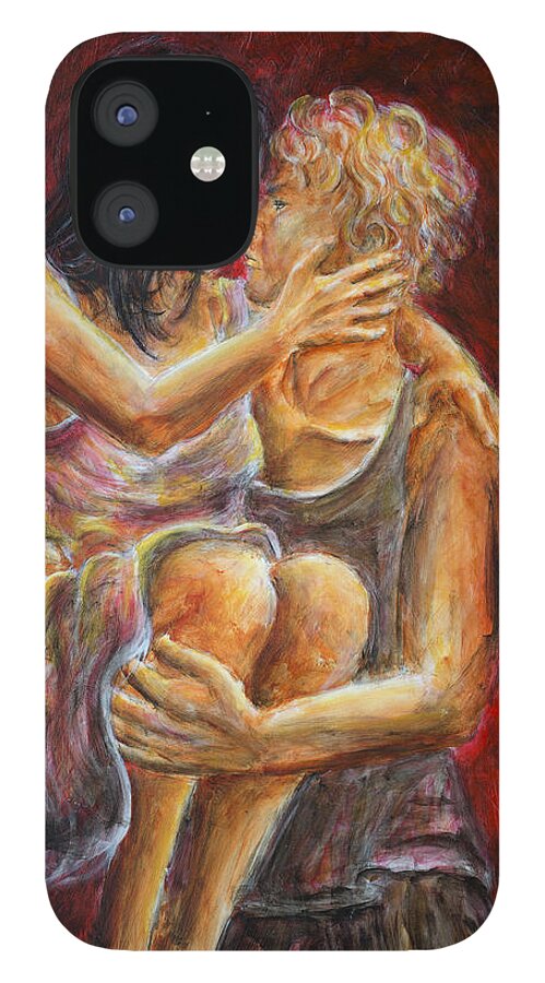 Lovers iPhone 12 Case featuring the painting Red Lovers 01 by Nik Helbig