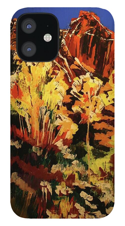 Impressionistic iPhone 12 Case featuring the painting Red Rocks Aspen by Marilyn Quigley