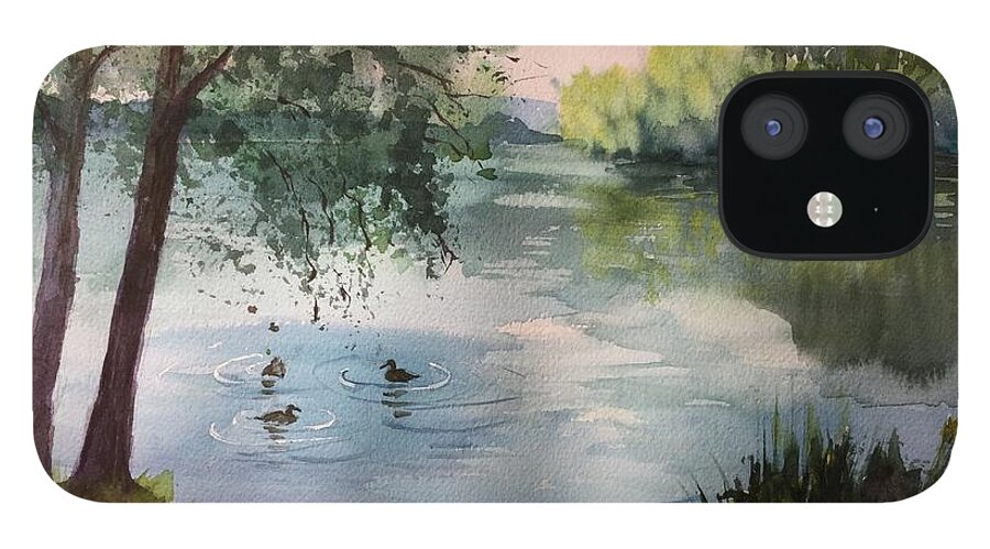 Ducks iPhone 12 Case featuring the painting Reflections by Watercolor Meditations