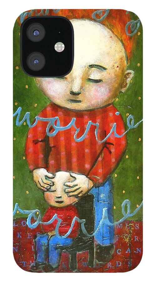 Text iPhone 12 Case featuring the painting Removing Your Worries by Pauline Lim