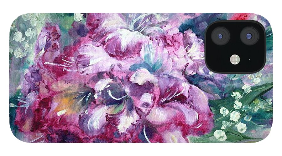 Rhododendron iPhone 12 Case featuring the painting Rhododendron and Lily of the Valley by Ryn Shell