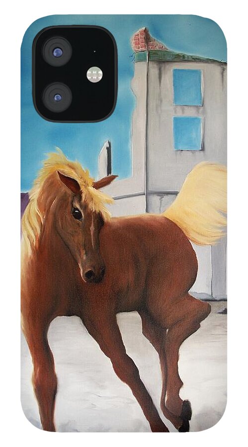  iPhone 12 Case featuring the painting Rhyolite Pony by Patrick Trotter