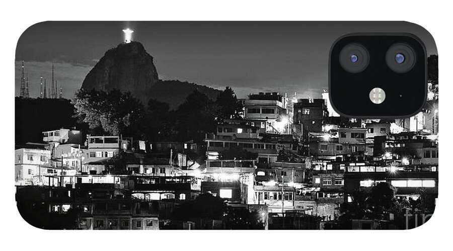 Leme iPhone 12 Case featuring the photograph Rio de Janeiro - Christ the Redeemer on Corcovado, Mountains and Slums by Carlos Alkmin