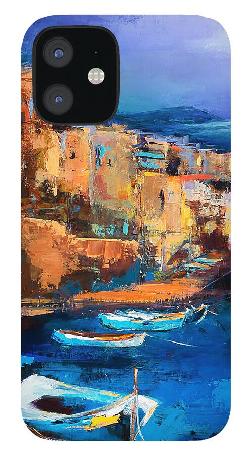Cinque Terre iPhone 12 Case featuring the painting Riomaggiore - Cinque Terre by Elise Palmigiani