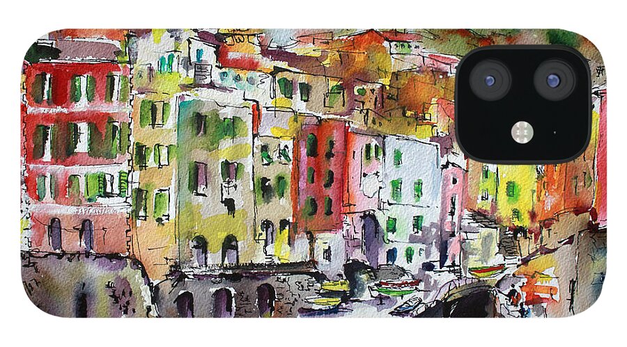 Italy iPhone 12 Case featuring the painting Riomaggiore Cinque Terre by Ginette Callaway