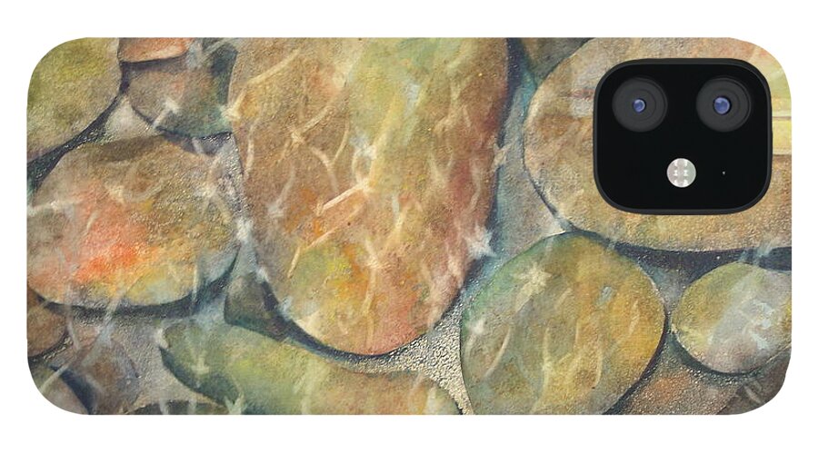 Rocks iPhone 12 Case featuring the painting Rocks in Stream by Marlene Gremillion