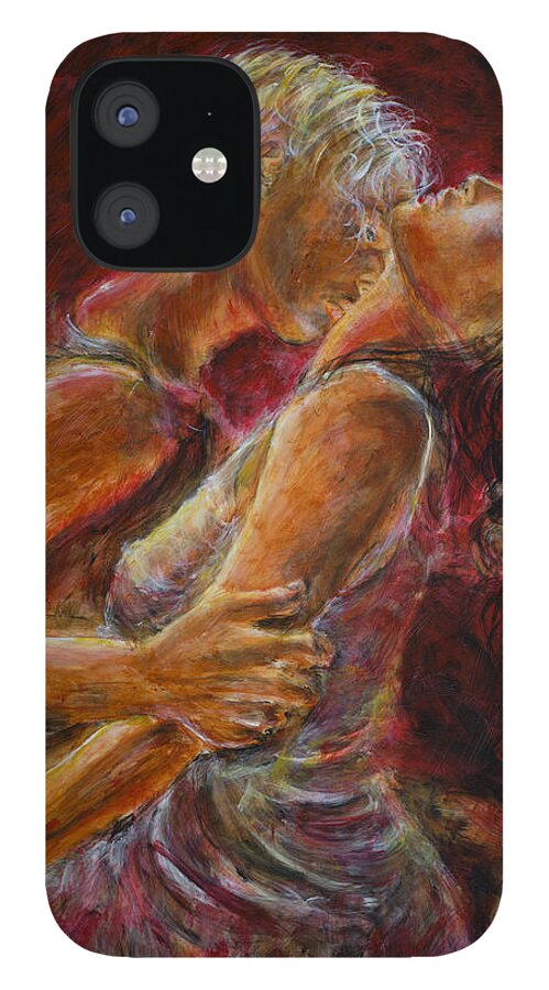Lovers iPhone 12 Case featuring the painting Romance in Red Lovers by Nik Helbig