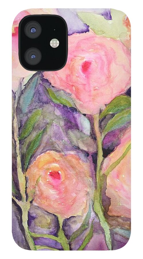  iPhone 12 Case featuring the painting Roses Disguised As Peonies by Barrie Stark