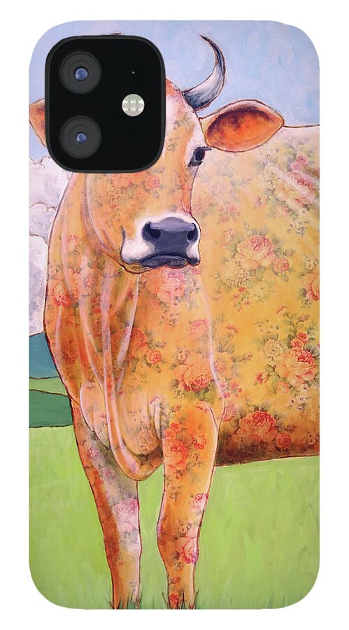 Jersey Cow iPhone 12 Case featuring the painting Rosy the Jersey by Ande Hall