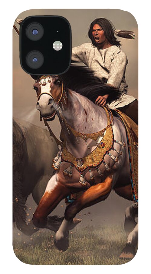 Western iPhone 12 Case featuring the digital art Running With Buffalo by Daniel Eskridge