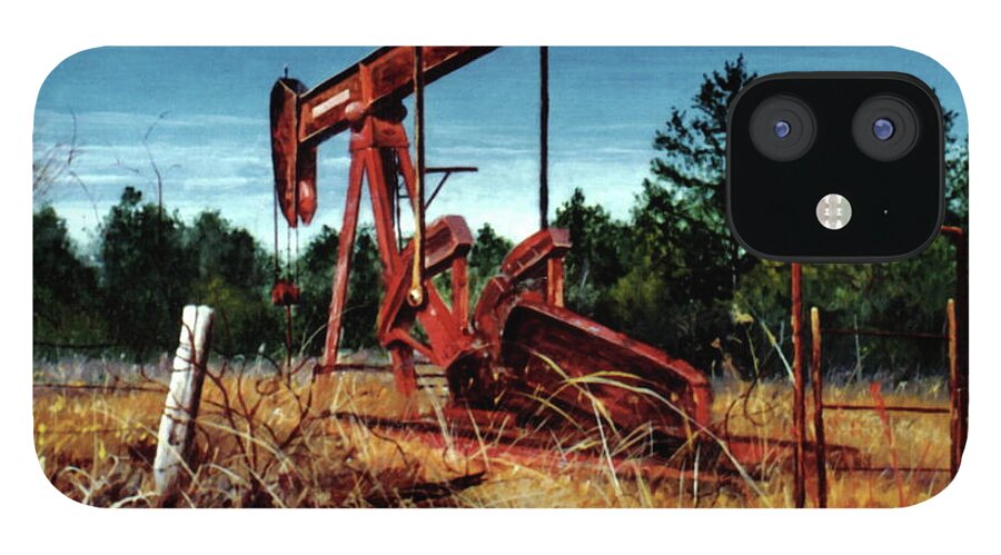 Rusty iPhone 12 Case featuring the painting Rusty Pump Jack by Randy Welborn