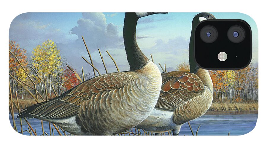 Canada Goose iPhone 12 Case featuring the painting Safe from Harm by Mike Brown