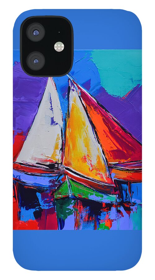 Sails iPhone 12 Case featuring the painting Sails Colors by Elise Palmigiani