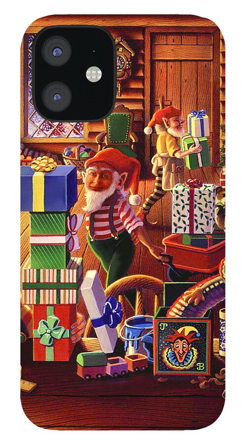 Santa's Workshop iPhone 12 Case featuring the painting Santa's Workshop by Robin Moline