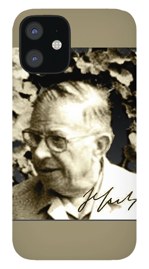 Portrait iPhone 12 Case featuring the digital art Sartre by Asok Mukhopadhyay