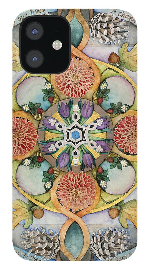Mandala iPhone 12 Case featuring the painting Seasons Mandala by Jo Thomas Blaine