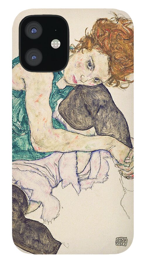 Egon Schiele iPhone 12 Case featuring the painting Seated Woman with Bent Knee by Egon Schiele
