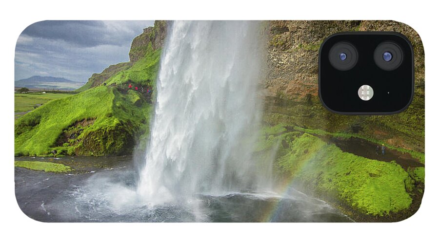 Seljalandsfoss iPhone 12 Case featuring the photograph Seljalandsfoss Waterfall with Rainbow, Iceland by Venetia Featherstone-Witty