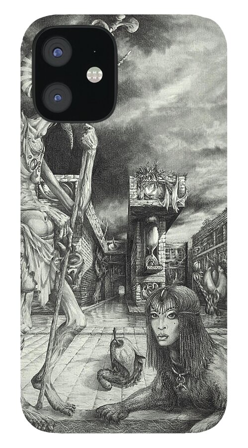 Otto Rapp iPhone 12 Case featuring the drawing Shepherd of the Sphinx by Otto Rapp