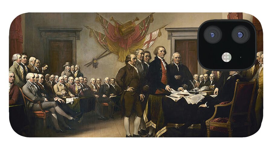 Declaration Of Independence iPhone 12 Case featuring the painting Signing The Declaration Of Independence #2 by War Is Hell Store