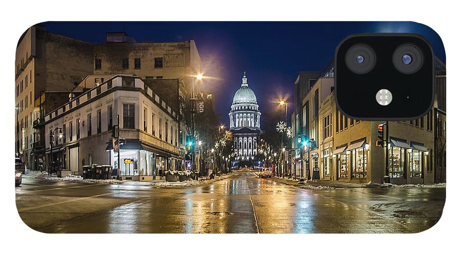 Capital Building iPhone 12 Case featuring the photograph Six Corners intersection at night by Sven Brogren
