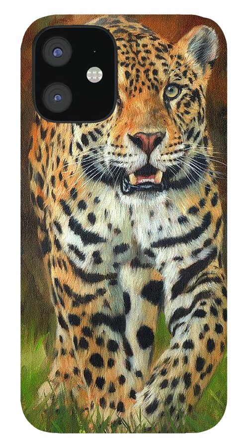 Jaguar iPhone 12 Case featuring the painting South American Jaguar by David Stribbling