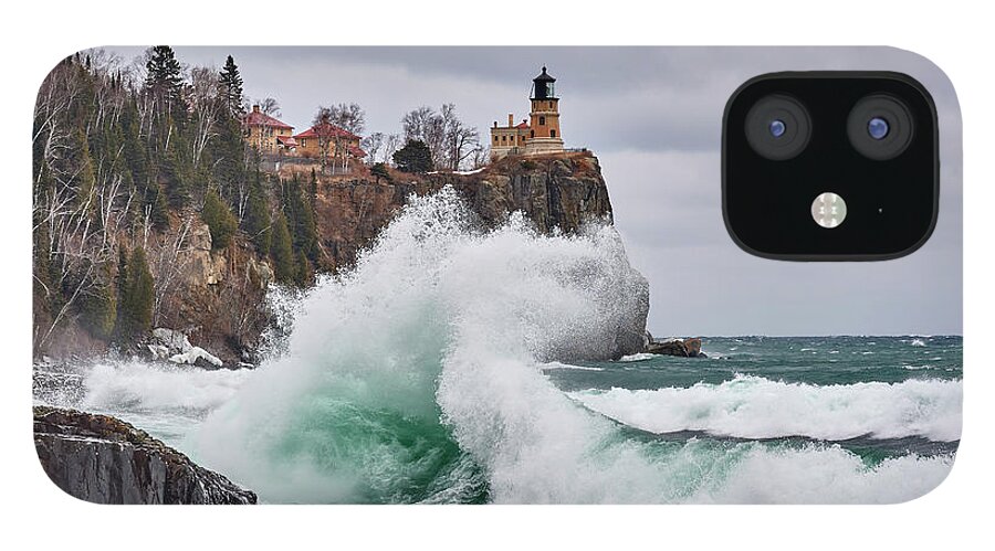 Split Rock Lighthouse iPhone 12 Case featuring the photograph Splash At Split Rock by Paul Freidlund