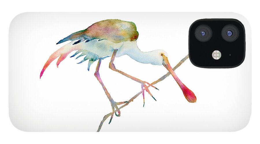 Watercolor iPhone 12 Case featuring the painting Spoonbill by Amy Kirkpatrick
