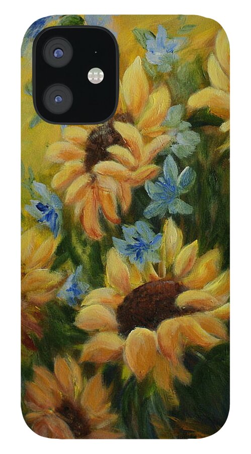 Daisies iPhone 12 Case featuring the painting Sunflowers Galore by Jo Smoley