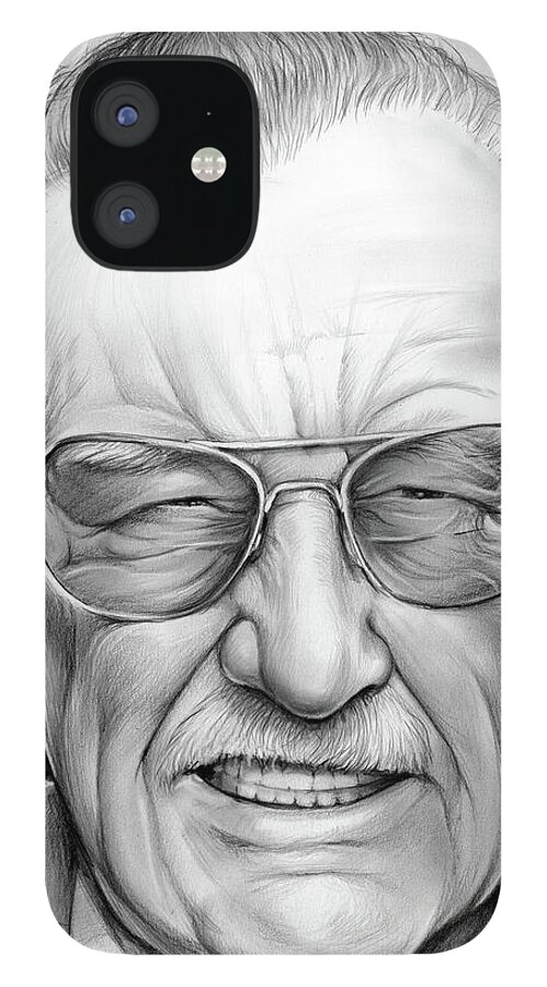 Stan Lee iPhone 12 Case featuring the drawing Stan Lee by Greg Joens