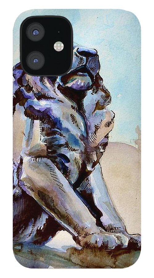 Statue iPhone 12 Case featuring the painting Standing Guard by K M Pawelec