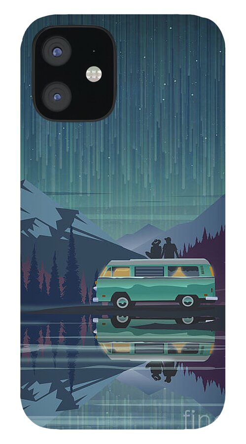 Vanlife iPhone 12 Case featuring the painting Star light vanlife by Sassan Filsoof