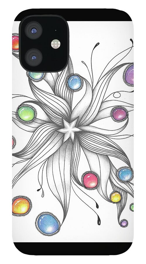 Zentangle iPhone 12 Case featuring the drawing Starburst by Jan Steinle
