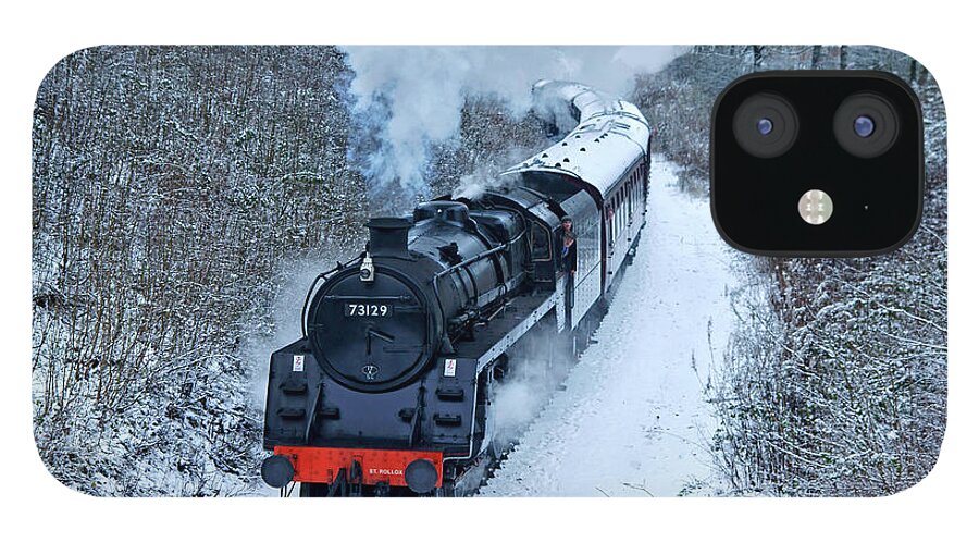 Steam iPhone 12 Case featuring the photograph Steam Locomotive 73129 In Snow by David Birchall