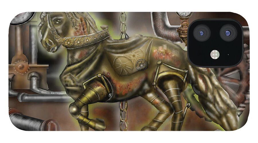 Steampunk iPhone 12 Case featuring the painting SteamPunk Carousel by Rob Hartman