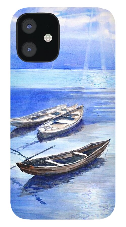 Boats iPhone 12 Case featuring the painting Stillness by Betty M M Wong