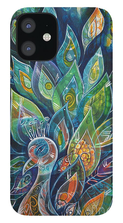 Peacock iPhone 12 Case featuring the painting Peacock Strut by Reina Cottier
