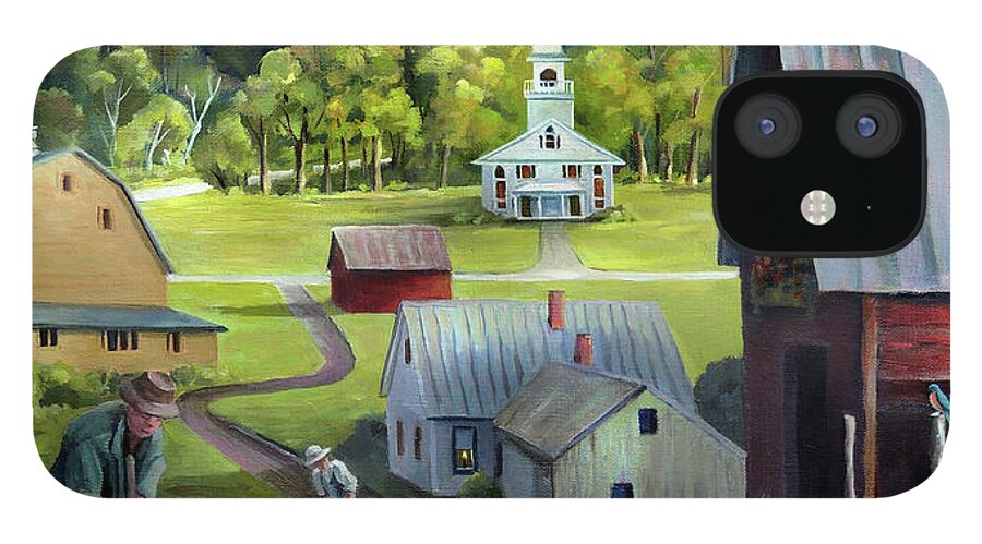 Barn iPhone 12 Case featuring the painting Summer on the Back Road in Vermont by Nancy Griswold